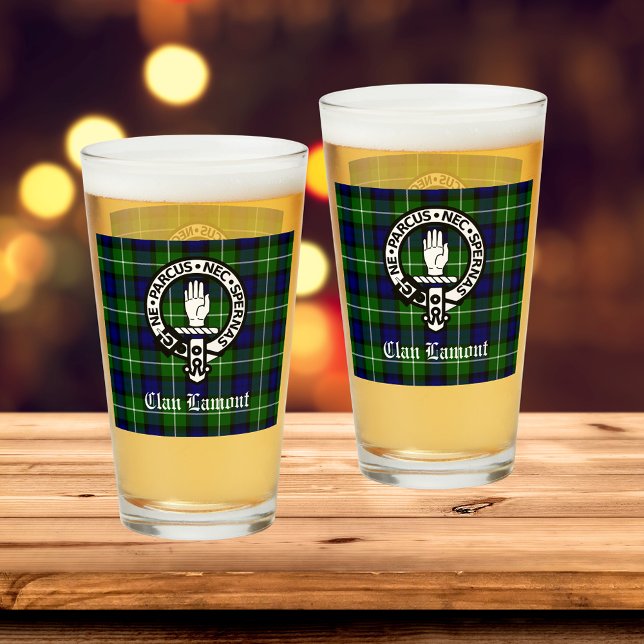 Clan Lamont Crest Badge and Tartan  Glass (Check out the entire collection of Clan Lamont gifts & gear!)