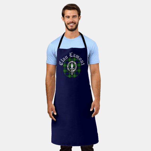 Clan Lamont Crest & Tartan Customisable Apron (Worn)