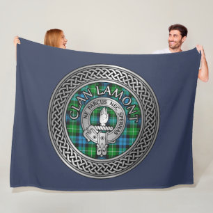 Clan Lamont Crest & Tartan Knot Fleece Blanket