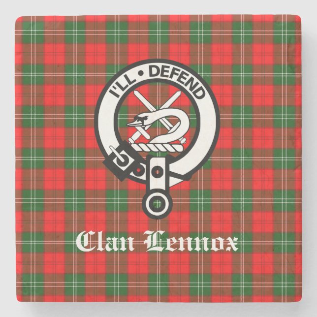 Clan Lennox Crest Badge & Tartan Stone Coaster (Front)