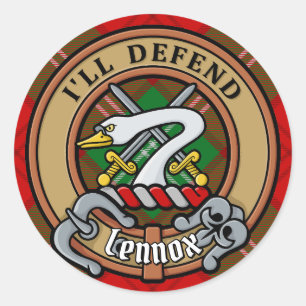 Clan Lennox Crest over Tartan Classic Round Sticker