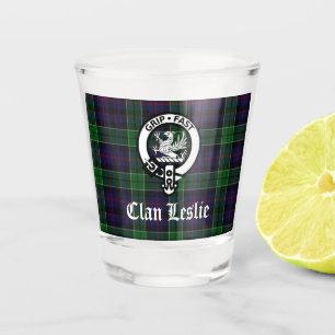 Clan Leslie Crest Badge and Tartan Shot Glass