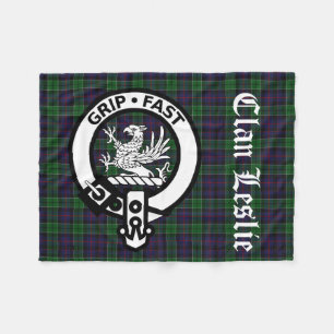 Clan Leslie Crest Badge & Tartan Fleece Blanket