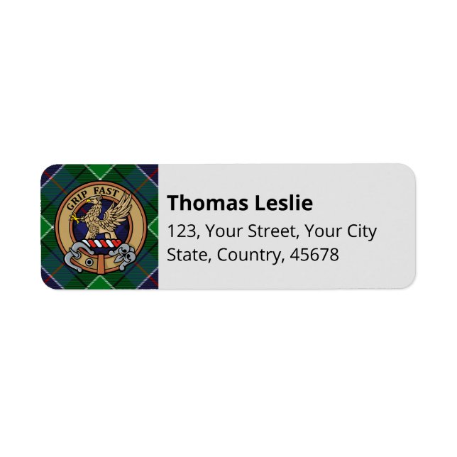 Clan Leslie Crest over Hunting Tartan (Front)