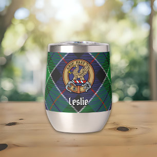 Clan Leslie Crest over Hunting Tartan