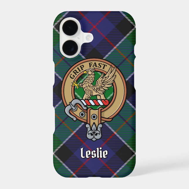Clan Leslie Crest over Hunting Tartan (Back)