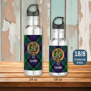 Clan Leslie Crest over Hunting Tartan 710 Ml Water Bottle