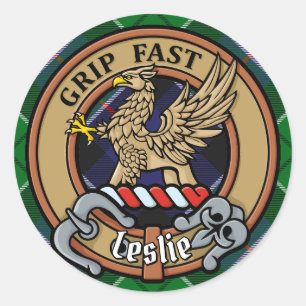 Clan Leslie Crest over Hunting Tartan Classic Round Sticker
