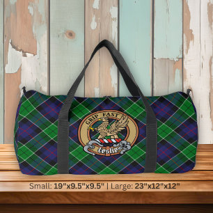 Clan Leslie Crest over Hunting Tartan Duffle Bag