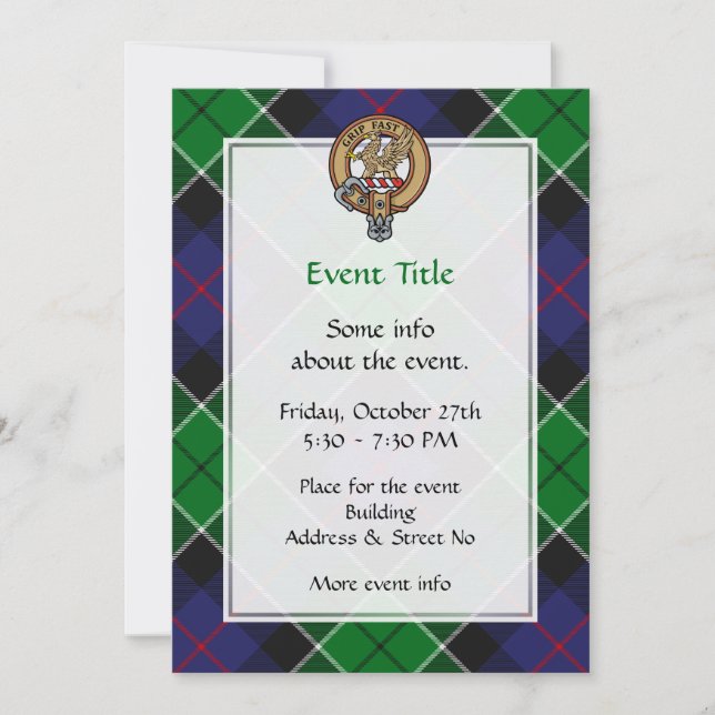 Clan Leslie Crest over Hunting Tartan Invitation (Front)