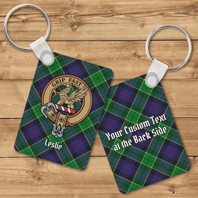 Clan Leslie Crest over Hunting Tartan Key Ring (Creator Uploaded)