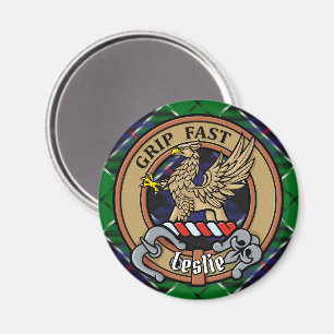 Clan Leslie Crest over Hunting Tartan Magnet