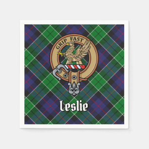 Clan Leslie Crest over Hunting Tartan Napkin
