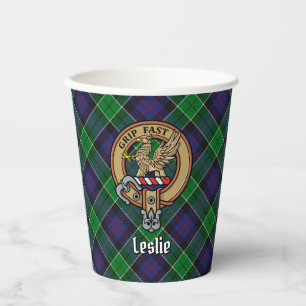 Clan Leslie Crest over Hunting Tartan Paper Cups