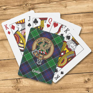 Clan Leslie Crest over Hunting Tartan Playing Cards