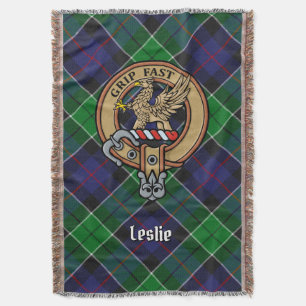 Clan Leslie Crest over Hunting Tartan Throw Blanket