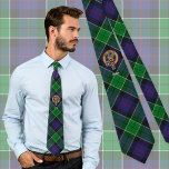 Clan Leslie Crest over Hunting Tartan Tie<br><div class="desc">Clan Leslie crest badge surrounded by a strap and buckle over hunting tartan background. Custom text.</div>