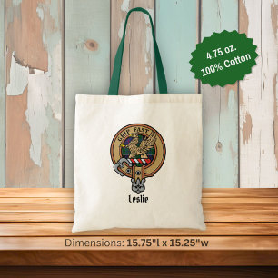 Clan Leslie Crest over Hunting Tartan Tote Bag