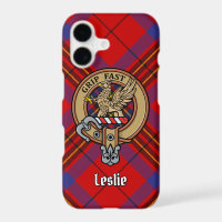 Clan Leslie Crest over Red Tartan