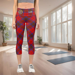 Clan Leslie Crest over Red Tartan Capri Leggings