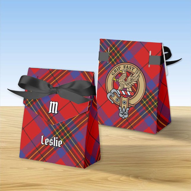 Clan Leslie Crest over Red Tartan Favour Box (Creator Uploaded)