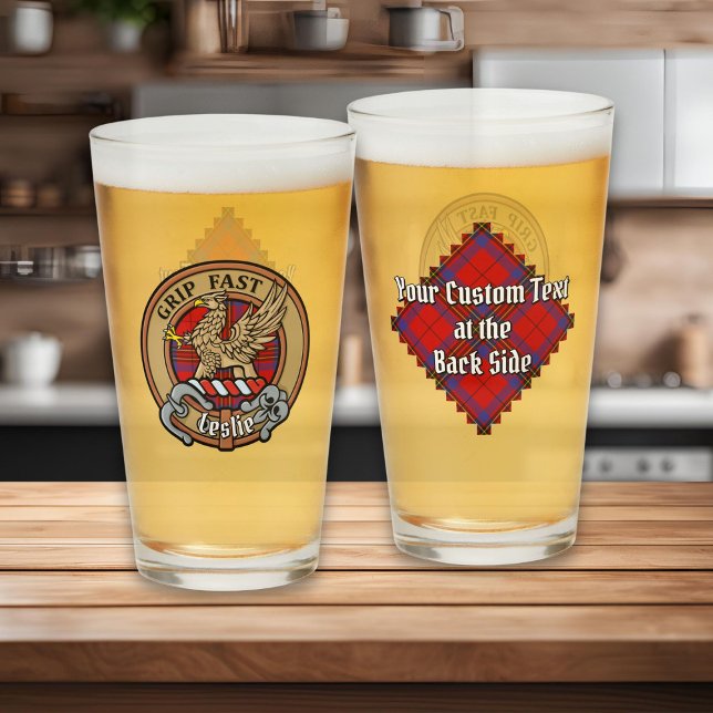 Clan Leslie Crest over Red Tartan Glass (Creator Uploaded)