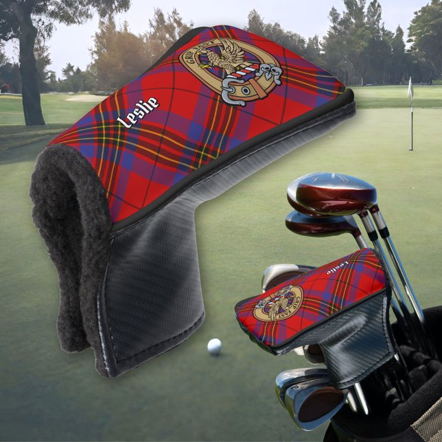 Clan Leslie Crest over Red Tartan Golf Head Cover (Creator Uploaded)