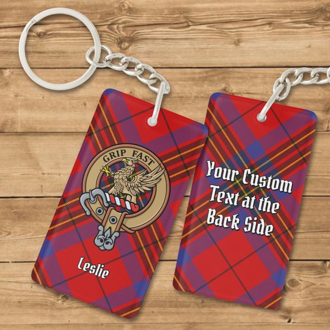 Clan Leslie Crest over Red Tartan Key Ring (Creator Uploaded)