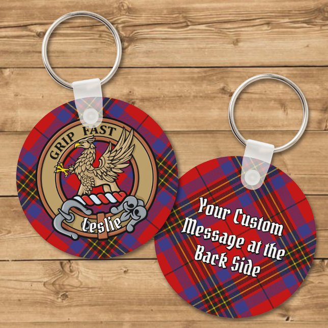 Clan Leslie Crest over Red Tartan Key Ring (Creator Uploaded)