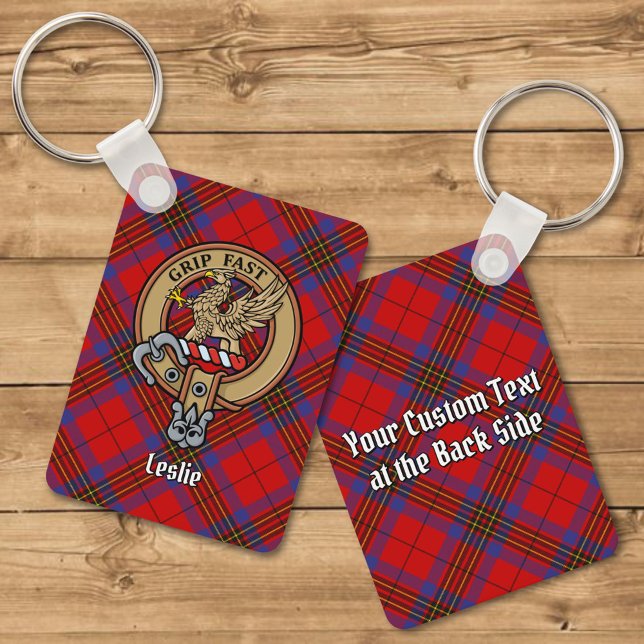 Clan Leslie Crest over Red Tartan Key Ring (Creator Uploaded)