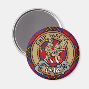 Clan Leslie Crest over Red Tartan Magnet