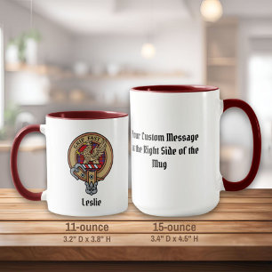 Clan Leslie Crest over Red Tartan Mug