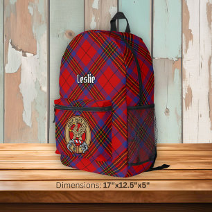 Clan Leslie Crest over Red Tartan Printed Backpack