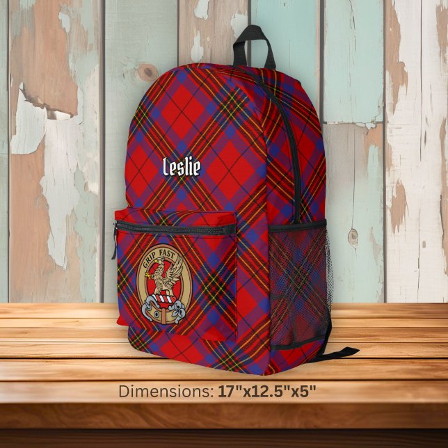 Clan Leslie Crest over Red Tartan Printed Backpack (Creator Uploaded)
