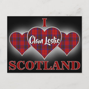 Clan Leslie I Love Scotland Red Tartan Heart Postcard