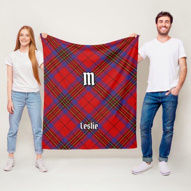 Clan Leslie Red Tartan Fleece Blanket (In Situ)