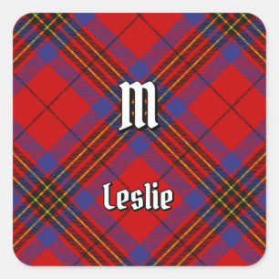 Clan Leslie Red Tartan Square Sticker