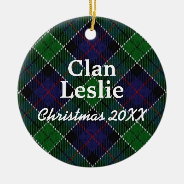 Clan Leslie Scottish Tartan Ceramic Tree Decoration (Front)