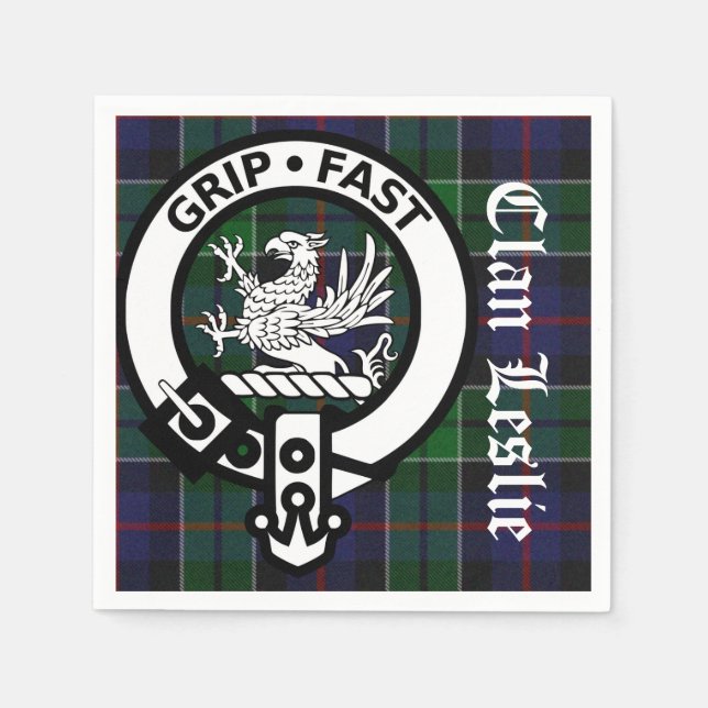 Clan Leslie Tartan & Crest Paper Napkins (Front)
