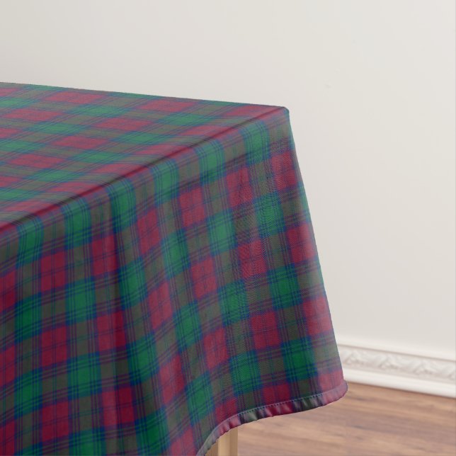 Clan Lindsay Maroon and Green Scottish Tartan Tablecloth (In Situ)