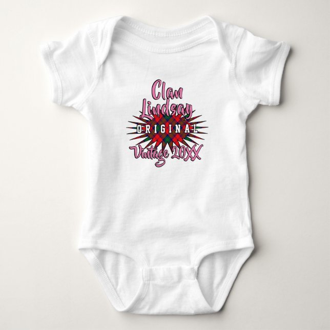 Clan Lindsay Tartan Burst Vintage Birthyear Baby Bodysuit (Front)