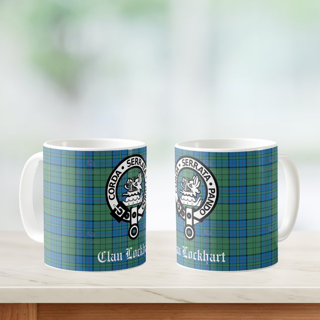 Clan Lockhart Crest Badge & Tartan Coffee Mug (Check out the entire Clan Lockhart collection!)