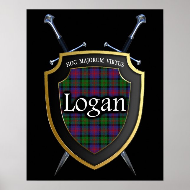 Clan Logan Tartan Scottish Shield & Swords Poster (Front)