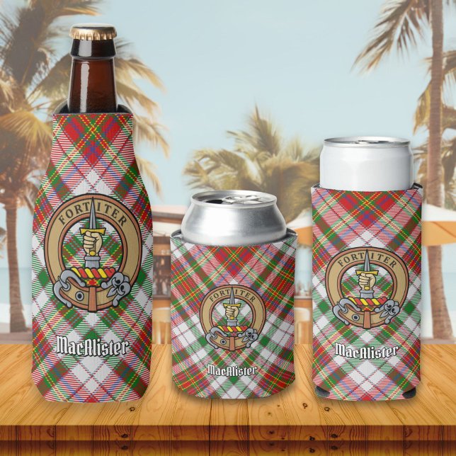 Clan MacAlister Crest over Dress Tartan Bottle Cooler (Creator Uploaded)