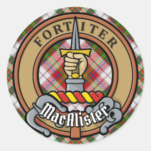 Clan MacAlister Crest over Dress Tartan Classic Round Sticker