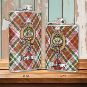 Clan MacAlister Crest over Dress Tartan Hip Flask