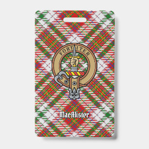 Clan MacAlister Crest over Dress Tartan ID Badge