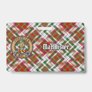 Clan MacAlister Crest over Dress Tartan ID Badge