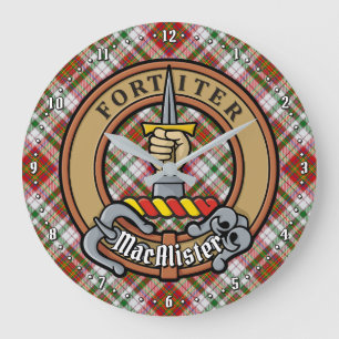 Clan MacAlister Crest over Dress Tartan Large Clock