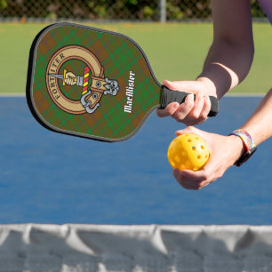 Clan MacAlister Crest over Hunting Glenbarr Tartan Pickleball Paddle